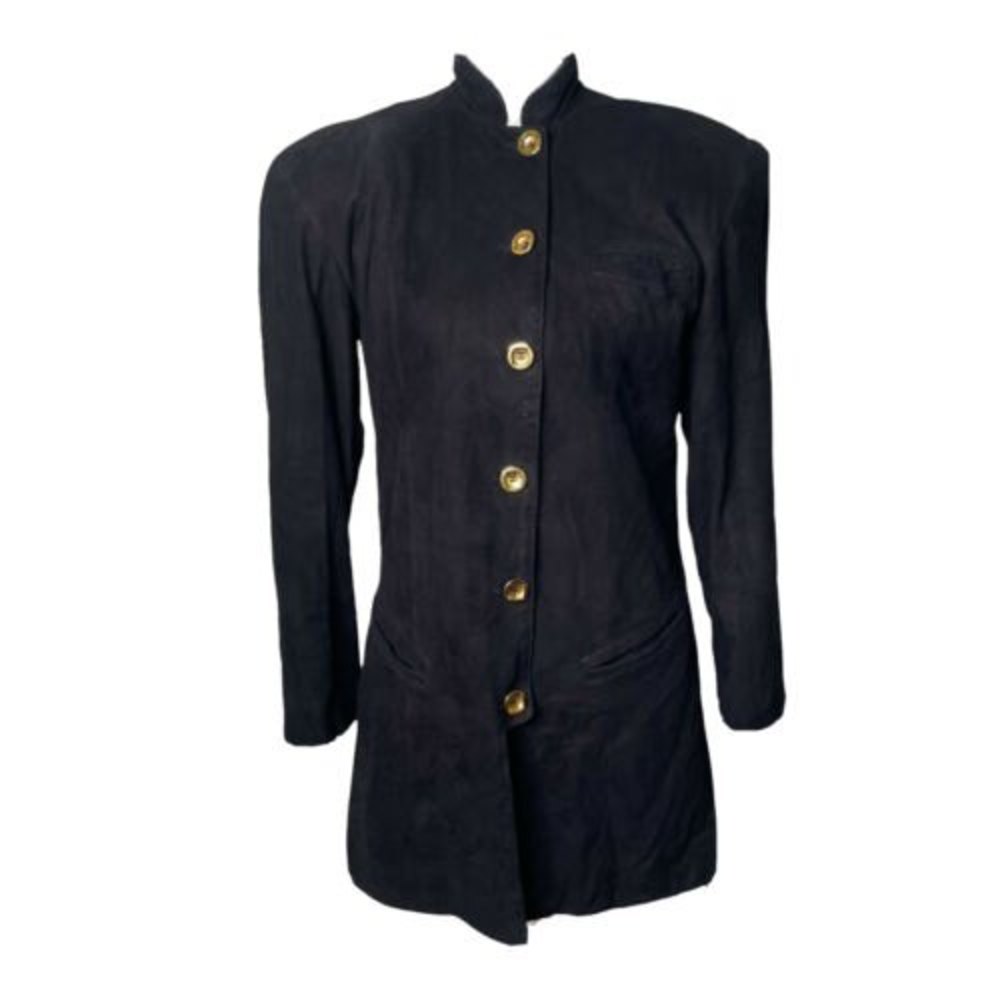 Par Originaux Pablo Leather Jacket Women's Sz 6 Black Gold Buttons Steampunk a20